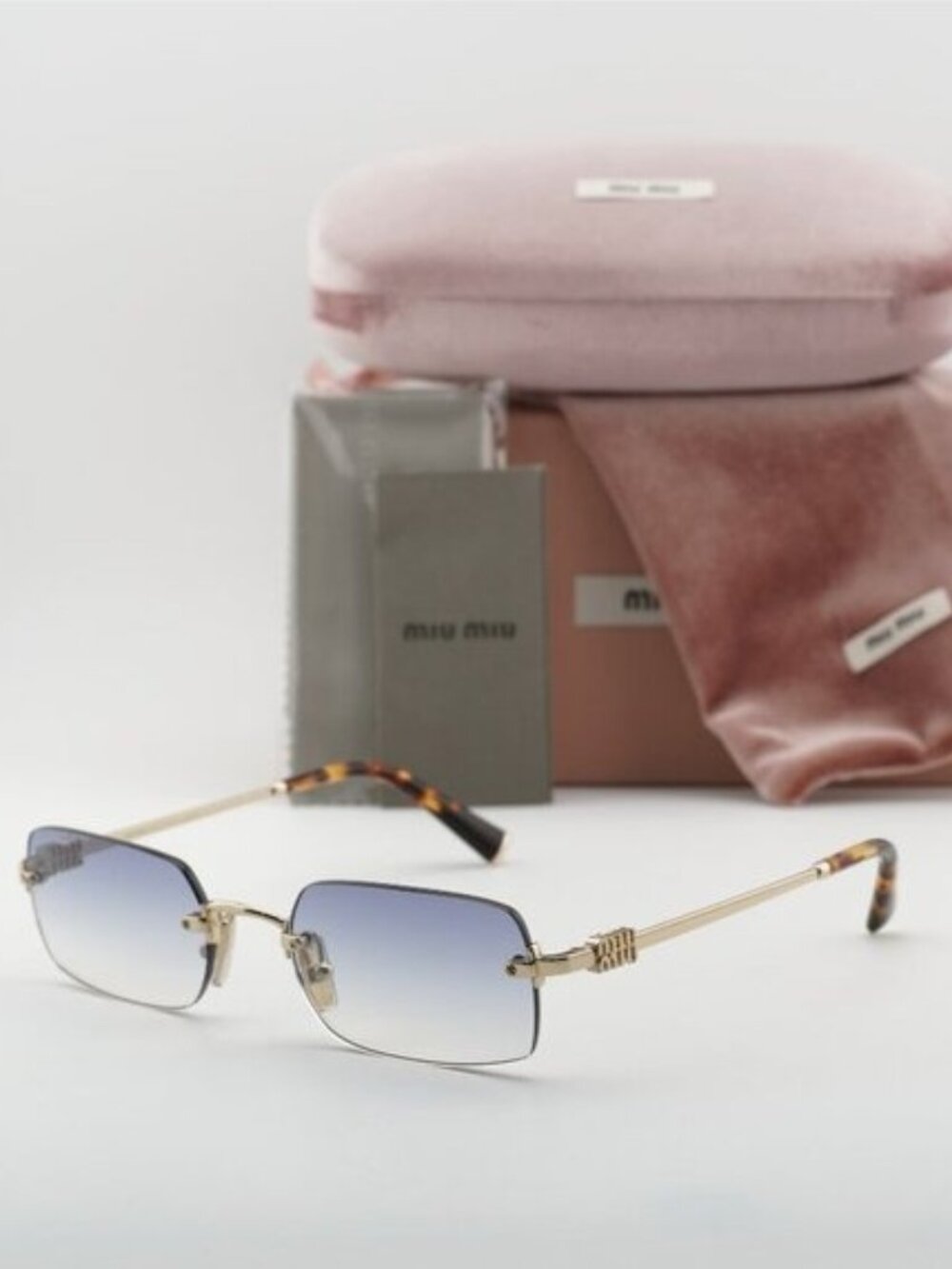 Miu Miu MUB50S ZVN80O Rectangle Sunglasses – Gold/Light Blue